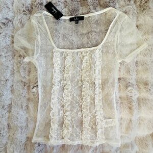 Lulu's Sheer White Lace Blouse Small New with Tags